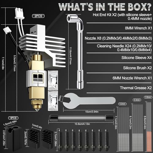 2 Stück 0.4MM Keramik Hotend für Centauri Carbon/Centauri Print Head Extruder Kit mit Silikonhülle, Silikonbürste, 0,2/0,4/0,6 mm Düsen, Reinigungsnadel, Schraubenschlüssel, Wärmeleitpaste