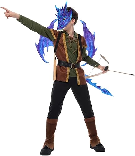 Miniatura 2 de CRTEPST Disfraz de dragón para niños y niñas, juego de máscara de cola de dragón para Halloween, dinosaurio, cosplay para niños