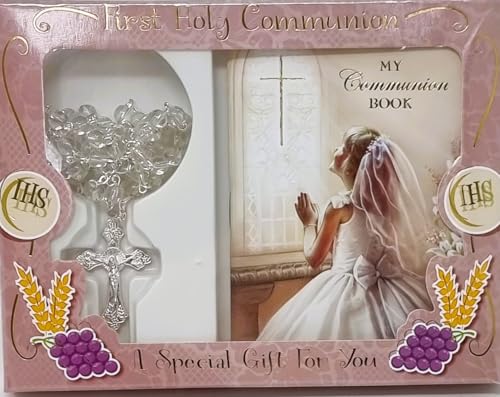 celebrationgiftsforall First Holy Communion Girl Prayer Book Glass Rosary and Prayer Card all Gift-boxed