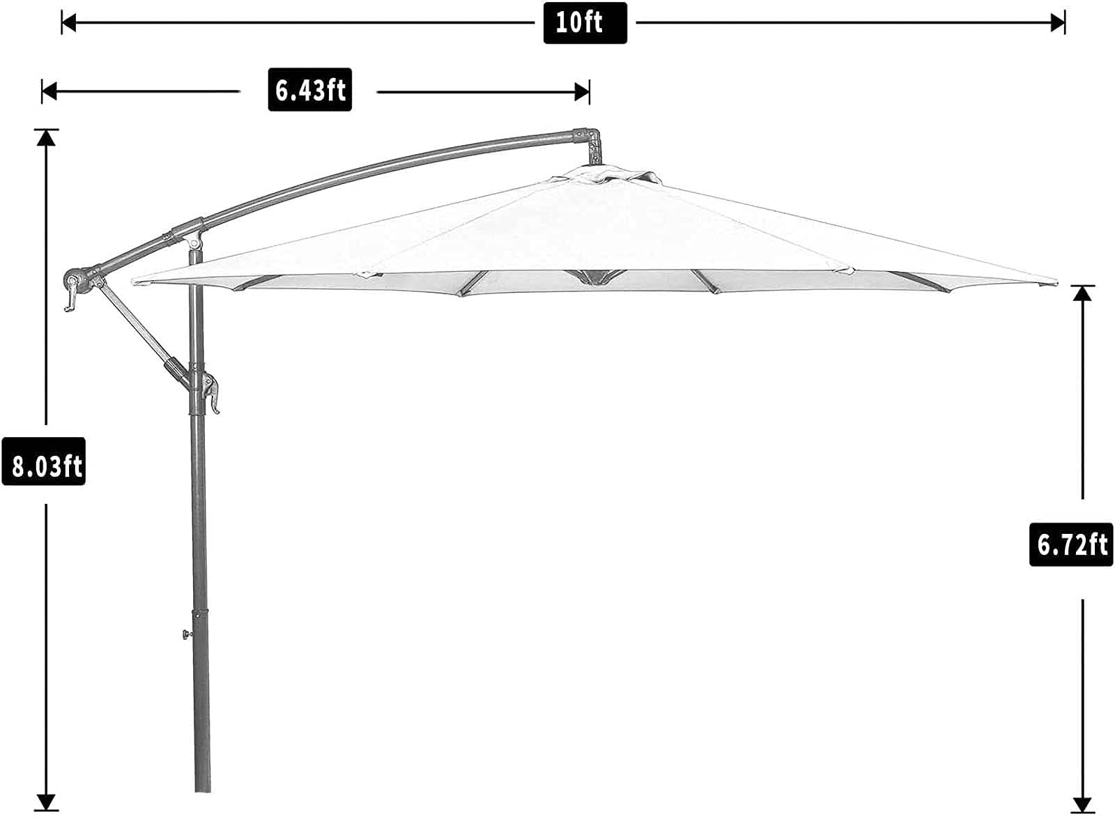 QYYZTQY Parasol ogrodowy, parasol ogrodowy/10FT na wsporniku, wiszący na zewnątrz baldachim przeciwsłoneczny z korbką do ogrodowego basenu przydomowego, biały