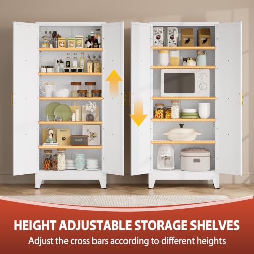 Image of PAOFIN 75 inch H Tall Kitchen Storage Cabinet with Doors | Freestanding Pantry Cabinet,Farmhouse Food Storage Cabinets,Tall Cabinets for Kitchen, Dining Room, Living Room(White)