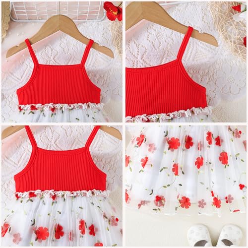 ChuYuKu Toddler Baby Girl Sleeveless Dress Princess Tulle Dresses Summer Outfit for Cake Smash 1st Birthday Gift Red 18-24M — view 5