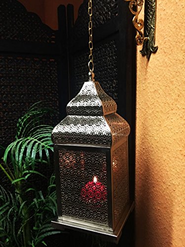 Orientalische Laterne aus Metall Kalila 41cm | orientalisches Windlicht silber | Marokkanische Metalllaterne für draußen… – Bild 5