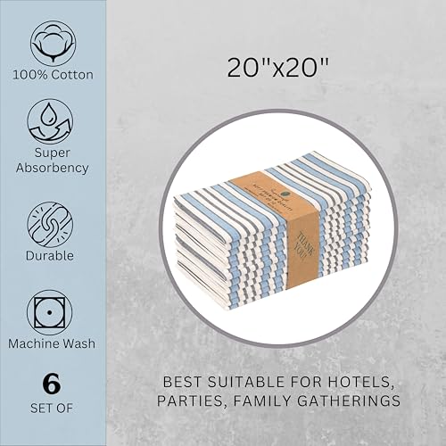 Image of FINGERCRAFT Table Napkins 100% Cotton Yarn Dyed Thick Fabric Cloth Napkins High GSM Napkins 20in x 20in Washable and Reusable for Kitchen Hotels Wedding (Blue White Stripe, Set of 6)