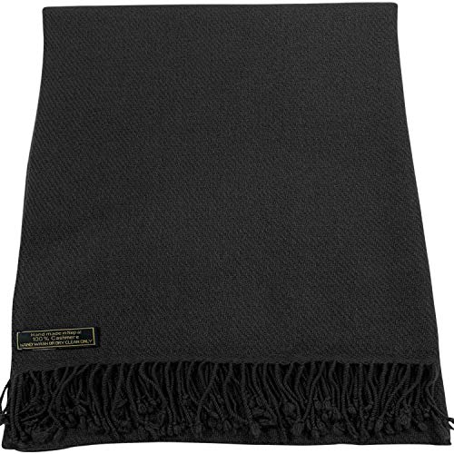 CJ Apparel Black 100% Cashmere Shawl Pashmina Scarf Wrap Stole Head Wrap Hand Made in Nepal New2