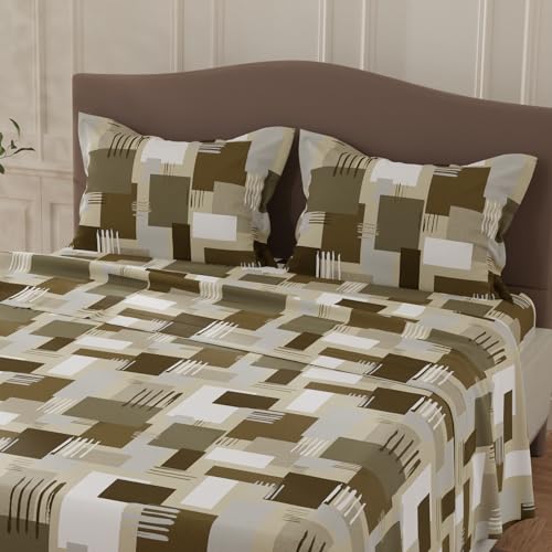 Image of Layers 100% Cotton Bedsheet for Double Size Bed | Lumina Floret Collection | 144 TC Soft & Breathable | Floral Print with 2 Pillow Covers | Wrinkle Free & Colorfast | 3 Piece Bedding Set - Grey
