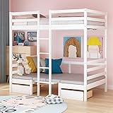 Twin Bunk Bed with Drawers, Wood Loft Bed with Desk, Functional Bunk Bed Frame Turn into Loft Bed...
