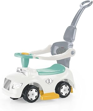 DOLU Ride-On Car 3 في 1 Walk & Drive - أبيض، أخضر، أصفر - 3 أوضاع عربة أطفال - مشاية - سيارة دفع، مقبض للوالدين، قرن، أطفال رضع وصغار بعمر 12 شهرًا+