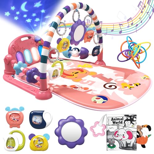 Image of ESOLOM Tummy Time Play Mat - Baby Girl Gifts, Kick & Play Piano Gym with 7 Sensory Toys for Newborns to 12 Months