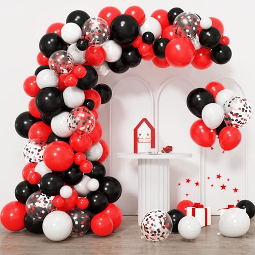RUBFAC 129pcs Red Black White Balloons Confetti Garland Arch Kit for Graduation BBQ Casino Theme Party Decorations Poker Card Racing Car Birthday Supplies by rubfac - Used condition - US$7.92