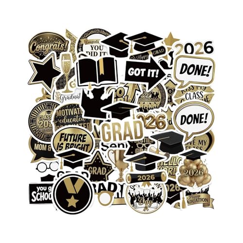 Graduation Sticker Pack - Stylish Waterproof Decals, 50 Sheets with Trendy Design, 2026 Theme Set, Decorative Sticker Accessory, Fun Stickers for Boys Girls...