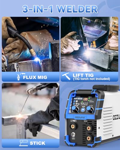 Image of AZZUNO MIG Welder 135A 110V, 3 in 1 Flux Core Gasless MIG Welder /Lift TIG /Stick Welding Machine, Portable Wire Feed Welder Machine with Auto Darkening Welding Helmet