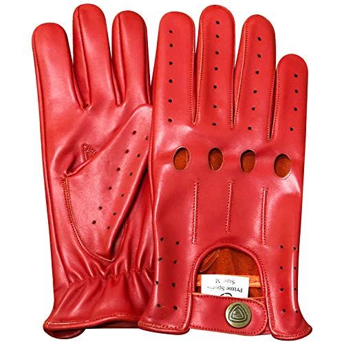 Men's Classic Genuine Cow Nappa Leather Motorbike Dress Fashion Driving Gloves Red 507 (Red, XL)