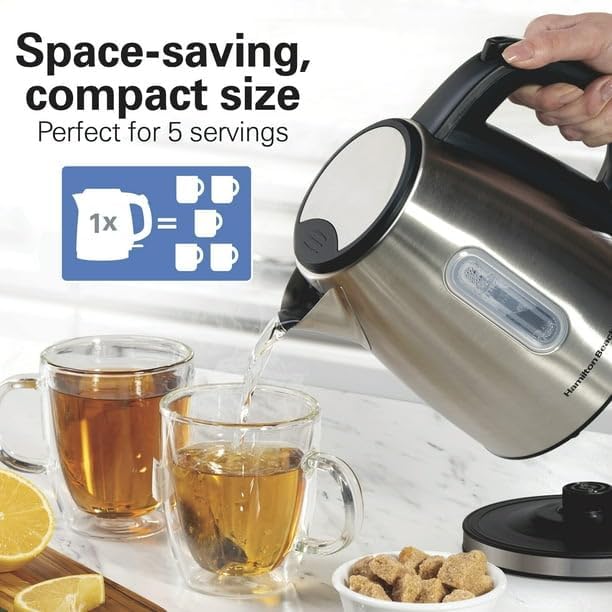 Miniatura 6 de Hervidor de acero inoxidable, capacidad de 1.2 litros5 tazas, 40852, calefacción ultrarrápida con 1500 vatios, apagado automático con protección de