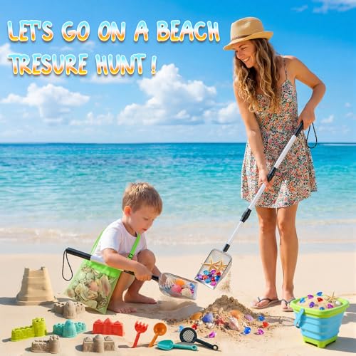 Image of Beach Sand Toys Set with Adjustable Sand Sifter, Collapsible Beach Bucket