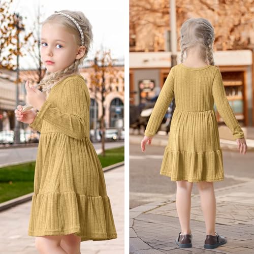 Image of Toddler Baby Girl Long Sleeve Dress Girls Knit Sweater Dresses Tiered Kids Swing Holiday Clothes Fall Winter
