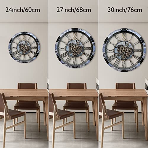 Dorboker 30" Original Moving Gears Wall Clock Large Rustic Wall Clock For Living Room Decor, Solid Wood Vintage Farmhouse Steampunk Ocean Clocks For Wall Decor,Aqua Green #TOP4