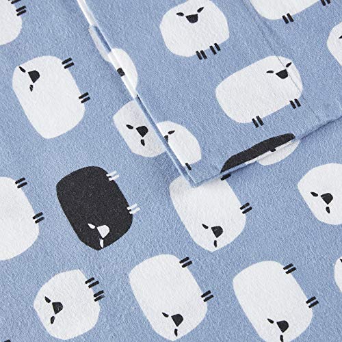Image of Woolrich Cotton Sheet Set Cottage Charms Print, 100% Cotton Flannel Sheets Warm & Fuzzy Bedding Set Queen Size Sheets, Fitted Pocket Fits Up to 14 inch Mattress, Queen Blue Sheep, 4 Piece