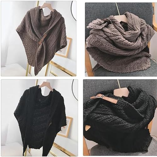 Knitted Triangle Shawl with Leather Buckle, Multifunctional Triangle Shawl for Ladies4