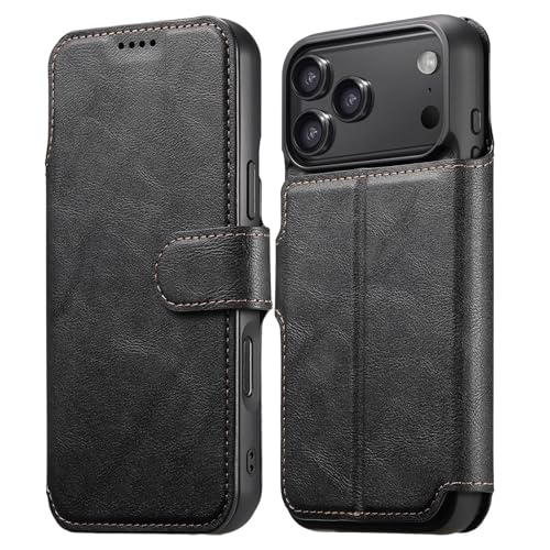 Coque iPhone 17 Air magnétique cuir noir avec chargement induction et carte