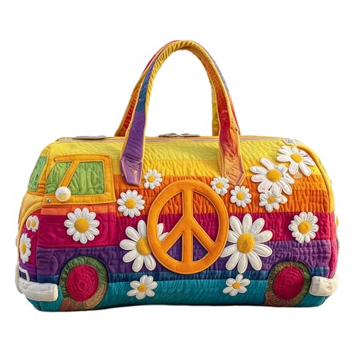 1PCS Hippie Bohemian Quilted Weekender Travel Bag Multifunctional Tote Bags with Zipper Retro Book Duffle Bags for Party (color 5 18 L x 9 W x 9 H)