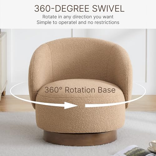 Image of KISLOT Swivel Accent Chair Round Barrel Armchair Upholstered Performance Fabric for Living Room Bedroom Waitingroom,1 Box,Sand-Boucle