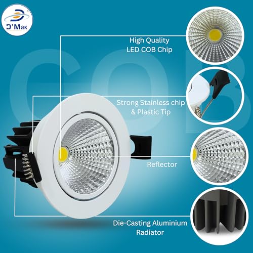 Image of D'Mak Moveble LED COB Light | Recessed LED Ceiling Light for Indoor Lighting | Warm White Color | Aluminium Body (5, 12 Watt)
