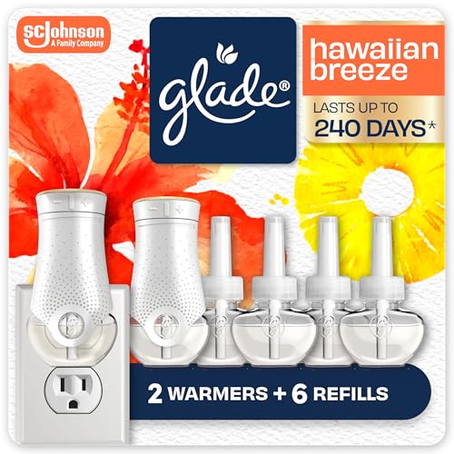 Glade PlugIns Air Freshener Kit, Hawaiian Breeze, 2 Warmers + 6 Refills | 0.67 fl oz Each, Includes 2 Warmers + 6 Refills, Scented and Essential Oils For Home and Bathroom, Fits Glade PlugIn Warmer - image 1