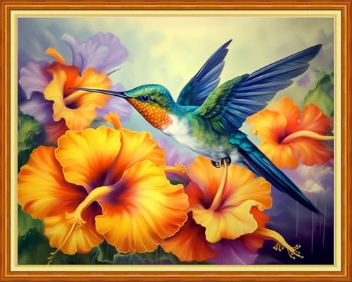 Image of Findvoor Stamped Cross Stitch Kits for Beginner Embroidery Kits for Beginners Adults DIY 11CT Cross Stitch Patterns Needlepoint Kits Crossstitching Kits-Hummingbirds 16x20 inch