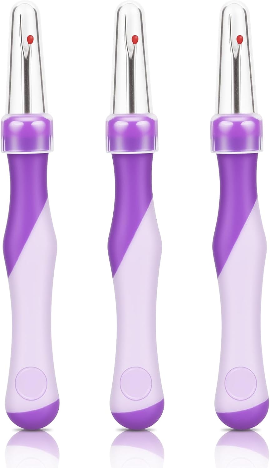 3 PCS Needle and Thread Seam Ripper, Rippers for Sewing and Thread,Remover Stitch Tool for Hand Sewing, Knitting, Cross Stitching, Embroidery and Thread Removal (Purple)