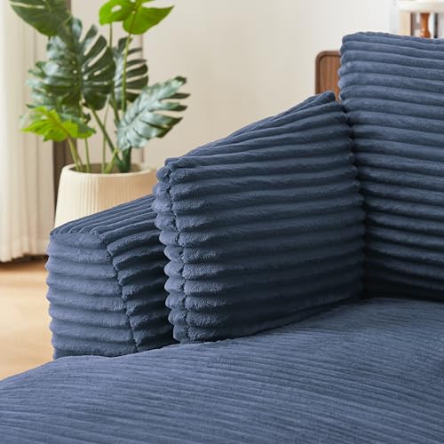 Image of 65 inch Soft Corduroy Chaise Lounge Chair Indoor, Lounge Chaise with Spring Cushion, Sleeper Sofa with No Assembly for Living Room and Apartment, Blue