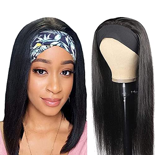 Headband Wig Straight Hair 14 inch Human Hair Headband Wigs for Black Women Brazilian Virgin Hair 150% Density Glueless None Lace Front Wigs Natural Color