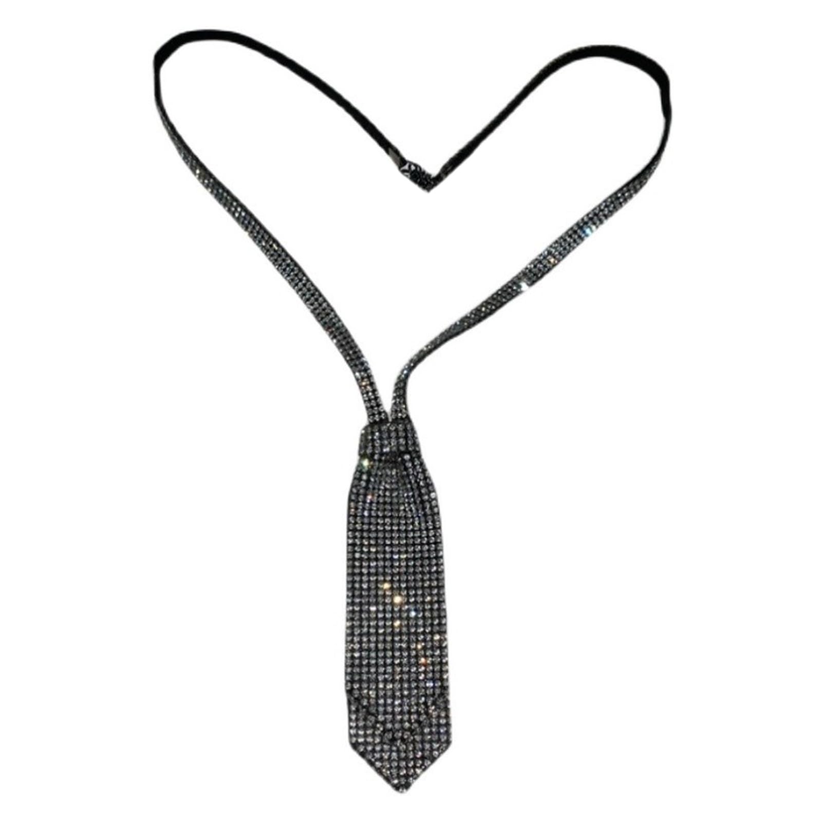 MICFENY Unique Layers Rhinestones Tie Necklace Uniform Suit Tie Encrusted Rhinestones Long Necklaces