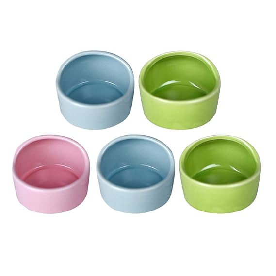POPETPOP 5pcs Ceramic Hamster Feeding Bowls, Anti-bite Small Animal Food Bowl Water Feeder for Rabbit Hedgehog Guinea-Pig Gerbil Squirrel Reptiles (Random Color)