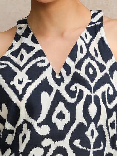 Image of Varanga Women Solid Straight Kurta Trouser Set | Pure Cotton Fabric | Sleeveless Round Neck | Elastic Waist| Casual & Summer Wear