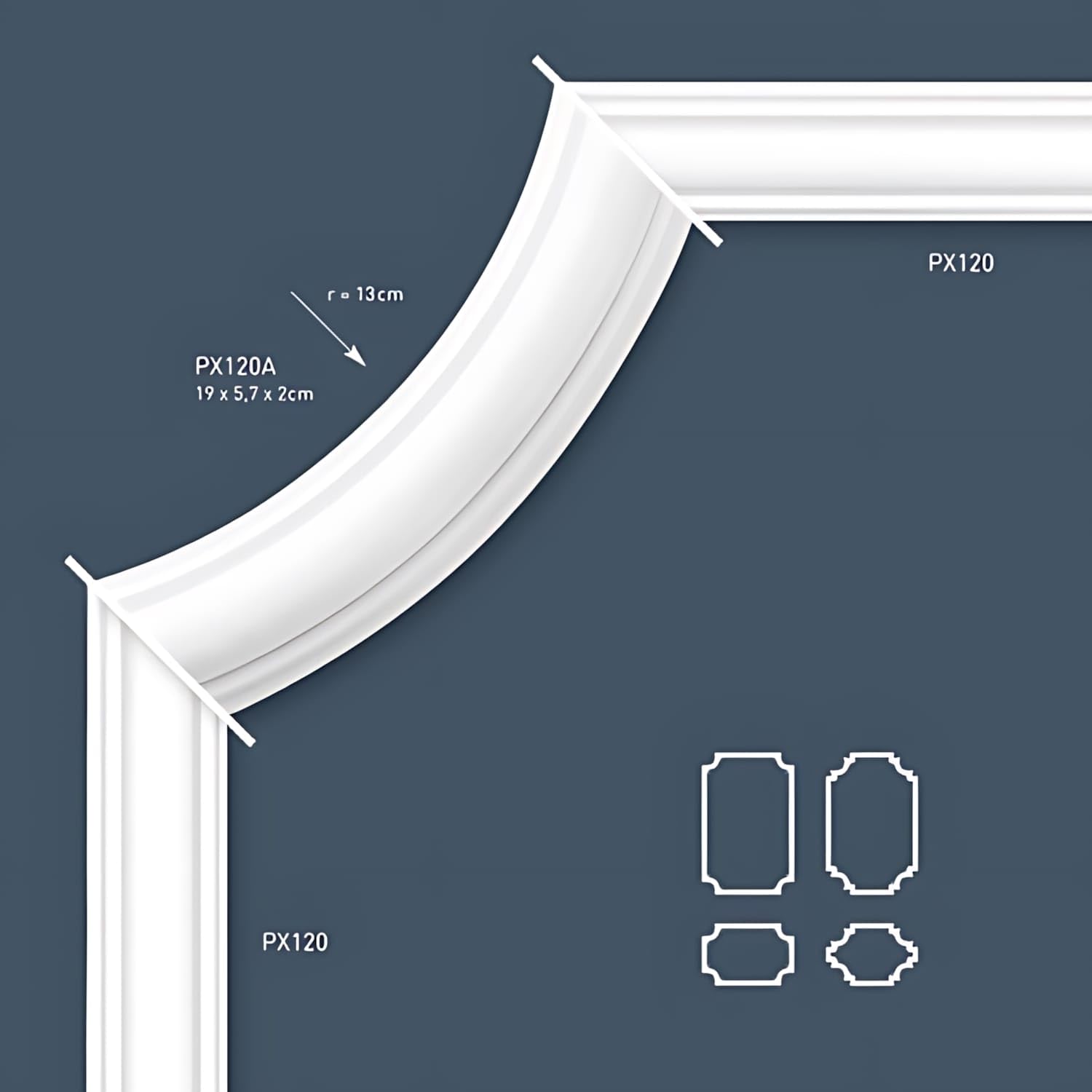 Orac Cornice Parete PX120 200 cm x 4 cm x 1,9 cm Polistirene estruso (HDPS) primerizzato