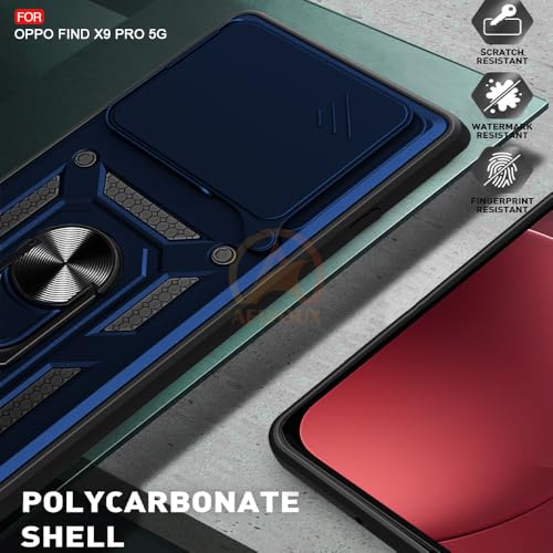 Image of Armor Bumper Back Cover Case for Oppo Find X9 Pro 5G Rotating Camera Cover, Ring Holder & Kickstand | Heavy Duty & 360 Degree Protection Oppo Find X9 Pro 5G Back Cover (Blue)