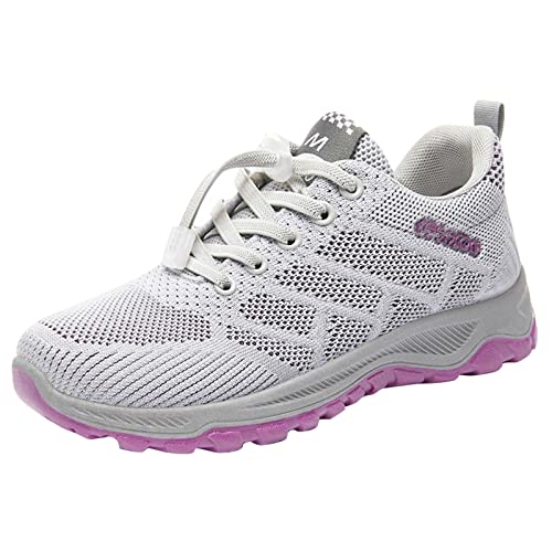 Zapatillas de deporte para mujer, de malla, transpirables, elásticas, cómodas y fáciles de poner, zapatos de trabajo para mujer, gris, 37.5 EU