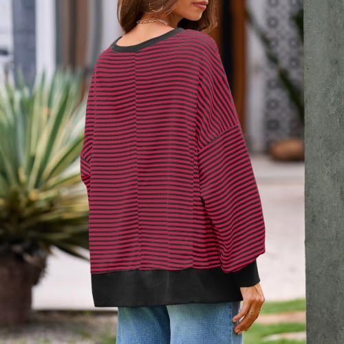 Striped Sweatshirt for Women Crewneck Long Sleeve Split Pullover Tunic Tops - image 6