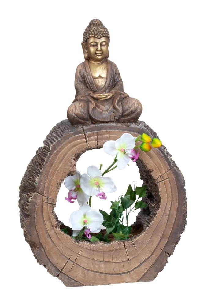 Generisch Statue de Bouddha en forme de tronc d'arbre - Décoration de jardin zen - Aspect bronze