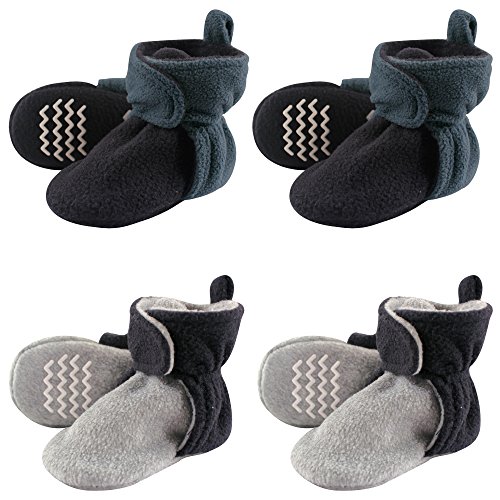 Hudson Baby Fleece Toddler Slipper Booties with Non Skid Bottom, 4 Pack
