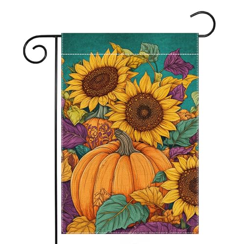 Drapeau de jardin citrouille d'automne 30x45 cm double face en toile de jute