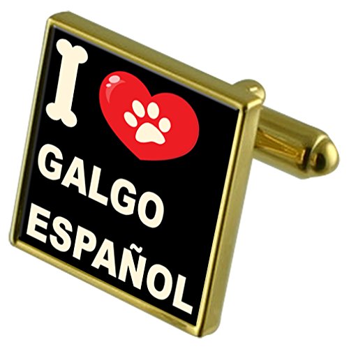 Gemelos Galgo Español de caballero en tono oro y clip de dinero para regalo
