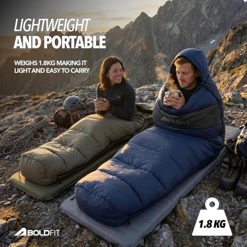 Image of Boldfit Sleeping Bag for Adults Premium Soft Padded Camping & Outdoor Travel Extreme Cold Sleep Bag for Low Temperature Upto 0C for Men & Women Upto 6'5'' Ideal for Trekking Certified - SleepMax Pro