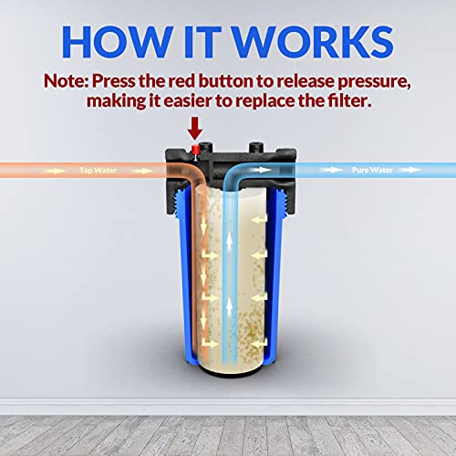 Simpure Whole House Water Filter Housing (Db10P), 10" X 4.5" Sediment Carbon Cartridge Universal Housing, Pre-Filtration System For Well And City Water, 1" Npt Port, Pressure Release #TOP5