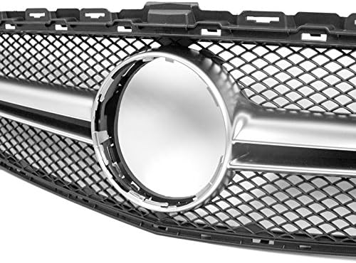 Mesh Style Front Upper Hood Grille Silver/Chrome Trim Compatible with 2015-2016 C-Class W205