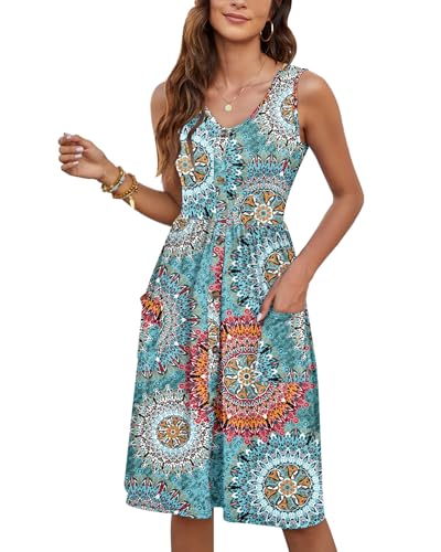 Image of MOLERANI Women Summer Dresses Sleeveless Casual Loose Swing Button Down Midi Dress with Pockets