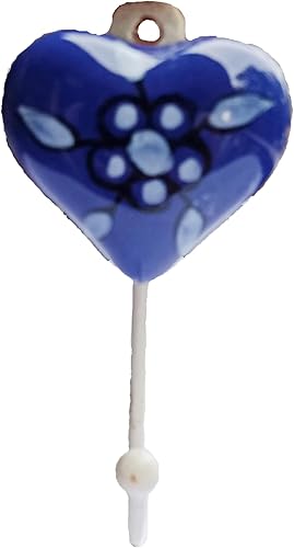 PARIJAT HANDICRAFT Pintado a mano en forma de corazón bellamente multicolor cerámica gancho de pared suspensión titular de la llave sombrero ropa