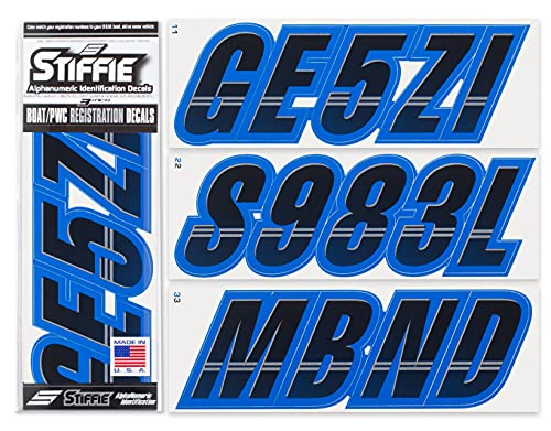 Image of Techtron Black /Blue 3 inch Alpha-Numeric Registration Identification Numbers Stickers Decals for Boats & Personal Watercraft