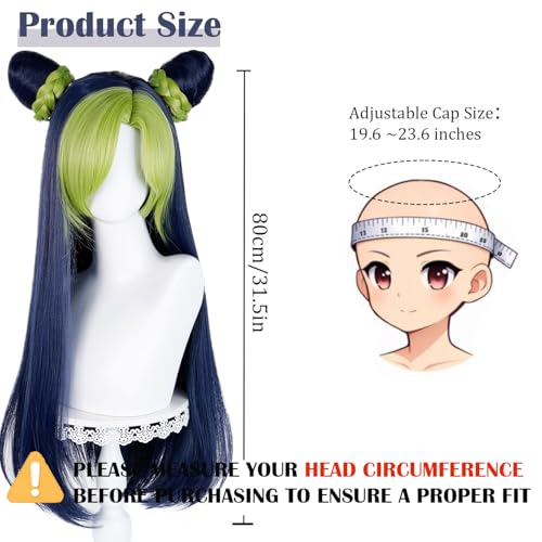 Image of LABEAUTE Jolyne Cujoh Cosplay Wig Blue and Green Long Straight Wigs with Bangs Anime Heat Resistant Hair for Party Halloween Costumes